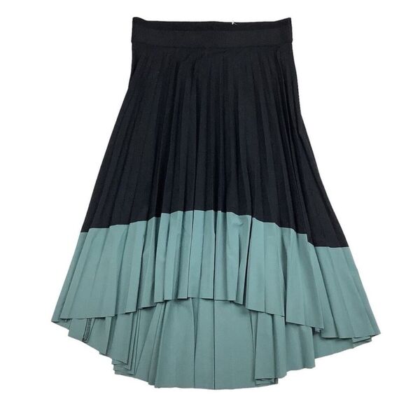 Athleta Swing Forward Pleated Midi Skirt Hi Low Colorblock Pull On Black Blue XL - Picture 4 of 6